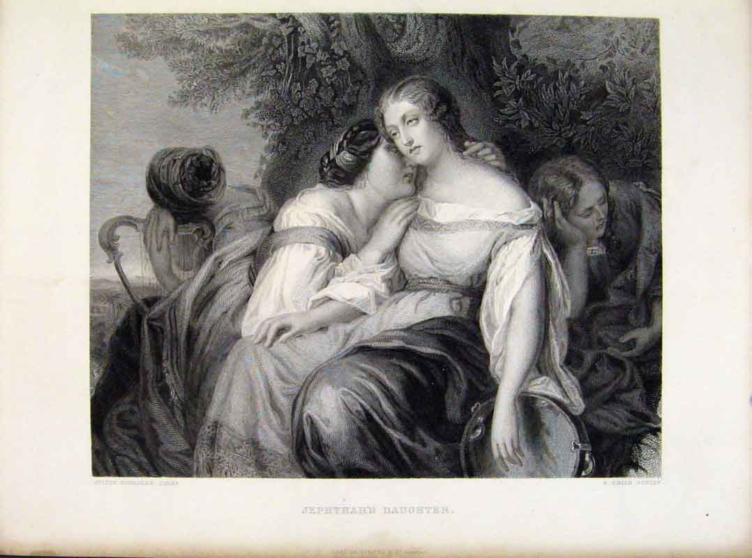 Old Antique Print Jephthah'S Daughter Steel Engraving By Julius Schrader
