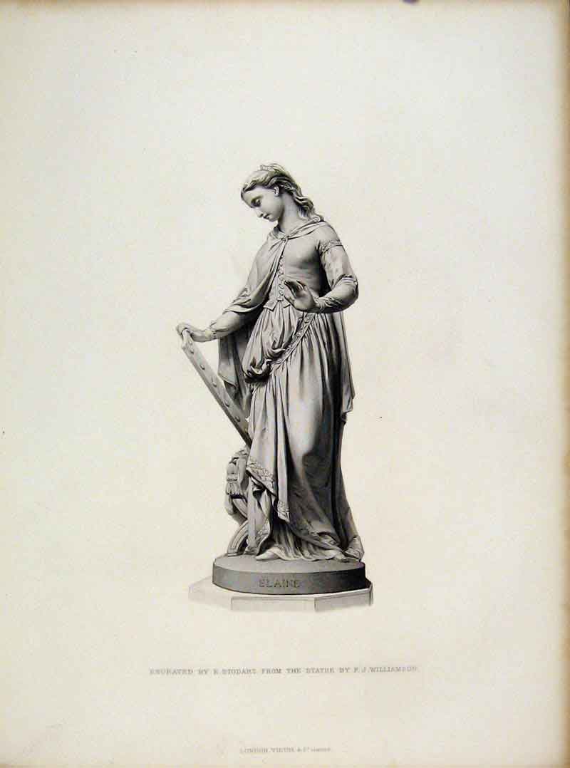 Original Old Antique Print Elaine Statue Engraved By Stodart C1877 Steel 19th