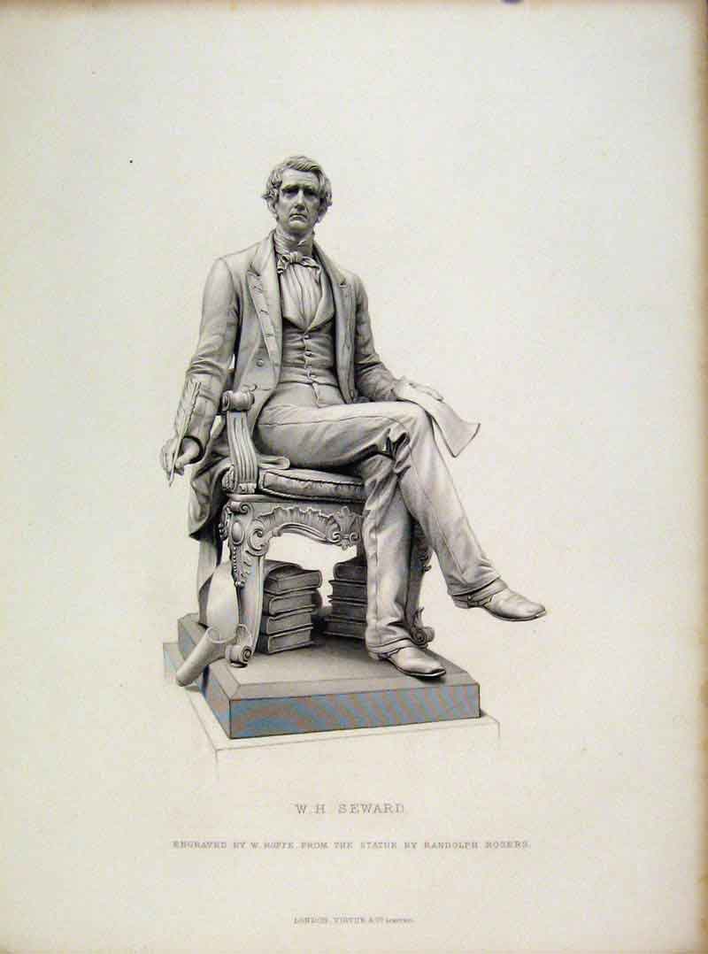 Original Old Antique Print Seward Statue Engraved By Roffe C1877 Steel Victorian