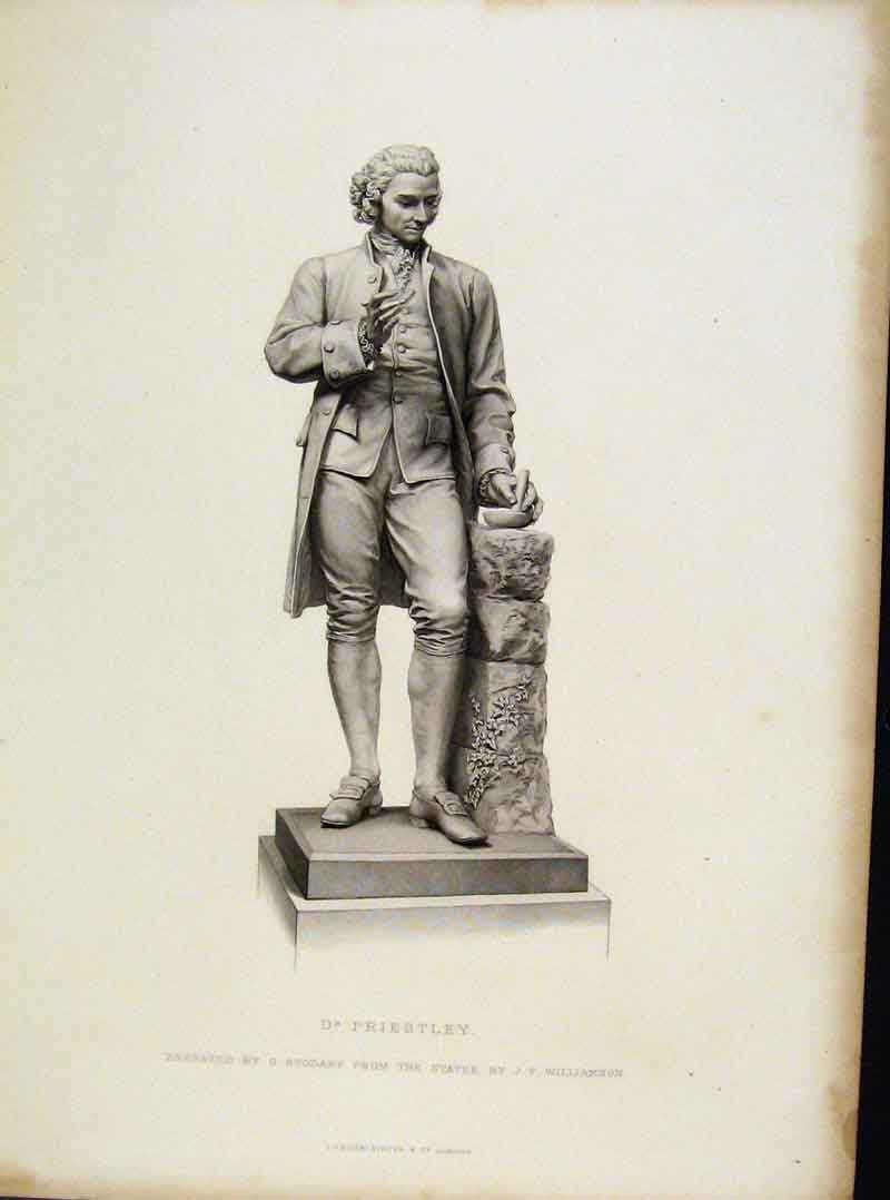 Original Old Antique Print Dr Priestley Statue Engraved By Stodart C1877 19th