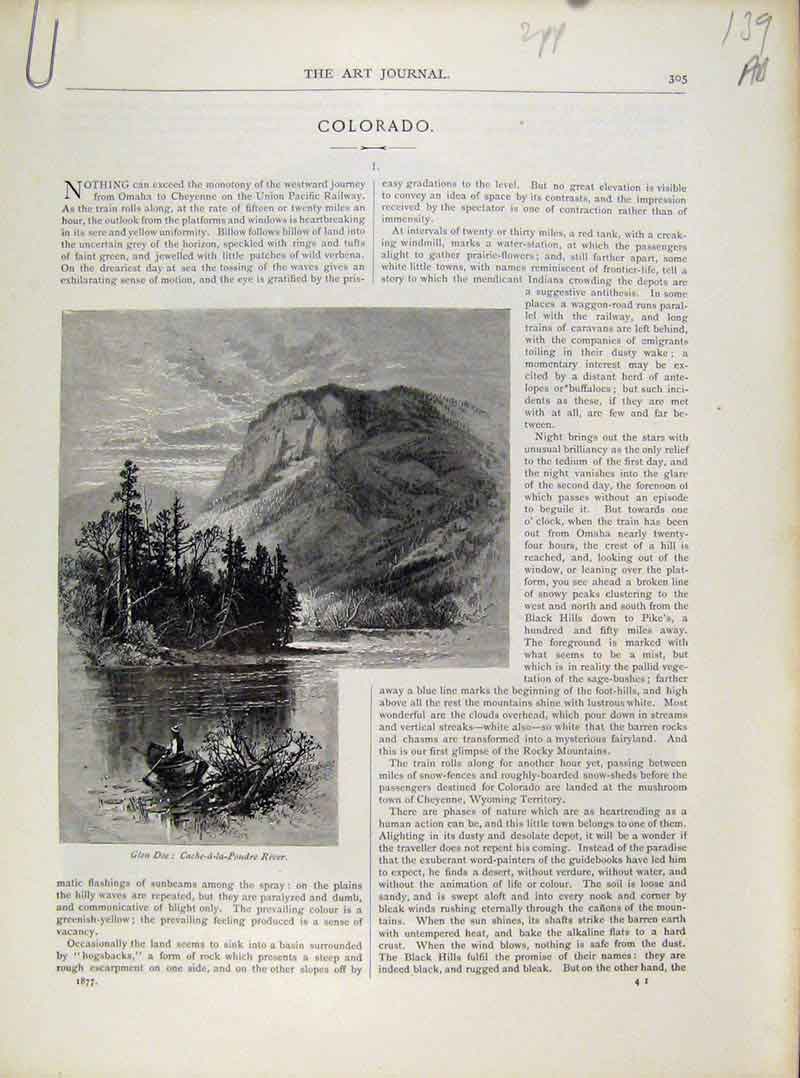 Original Old Antique Print Colorado Engravings C1877 Art Journal 19th