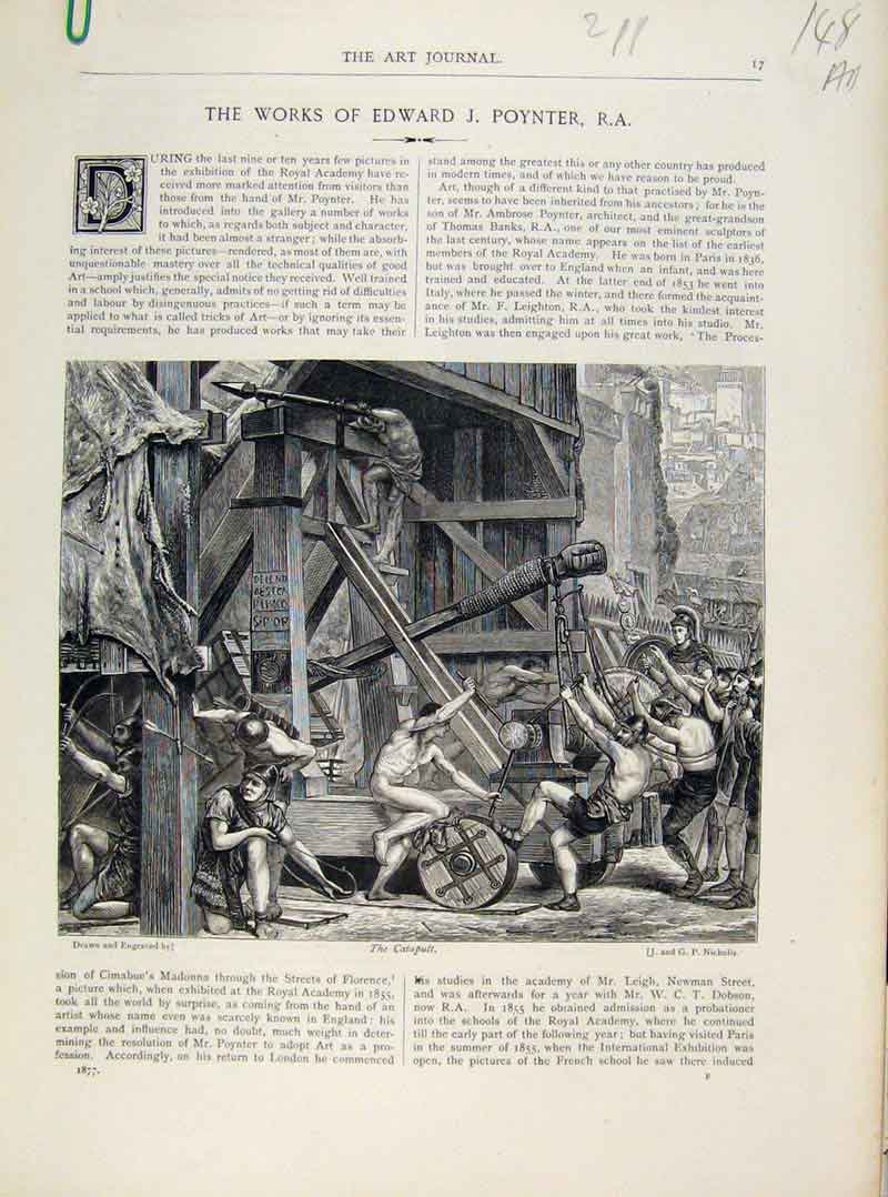 Original Old Antique Print C1877 Art Journal Works Edward Pynter 19th