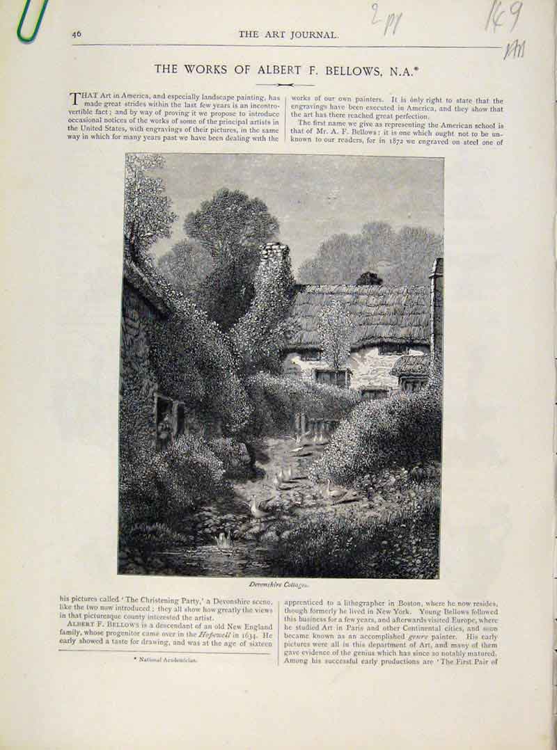 Original Old Antique Print Art Journal Works Albert Bellows C1877 Victorian