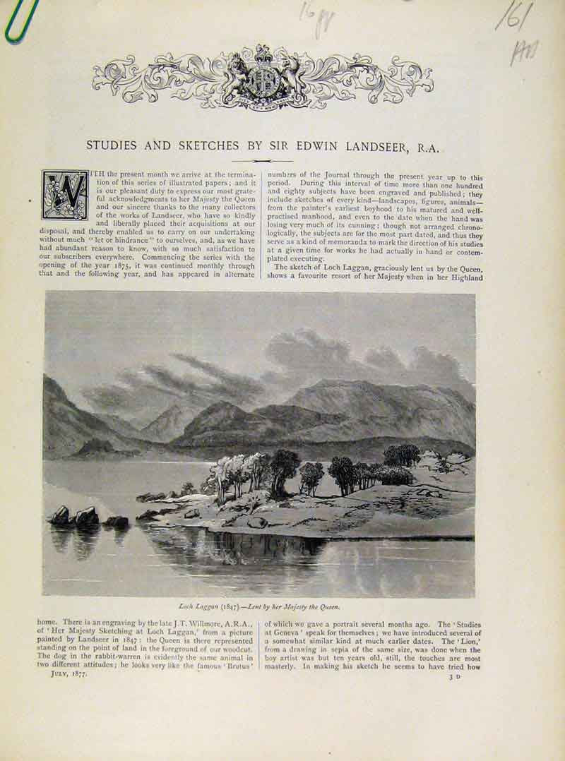Original Old Antique Print Studies Sketches Sir Edwin Ladseer