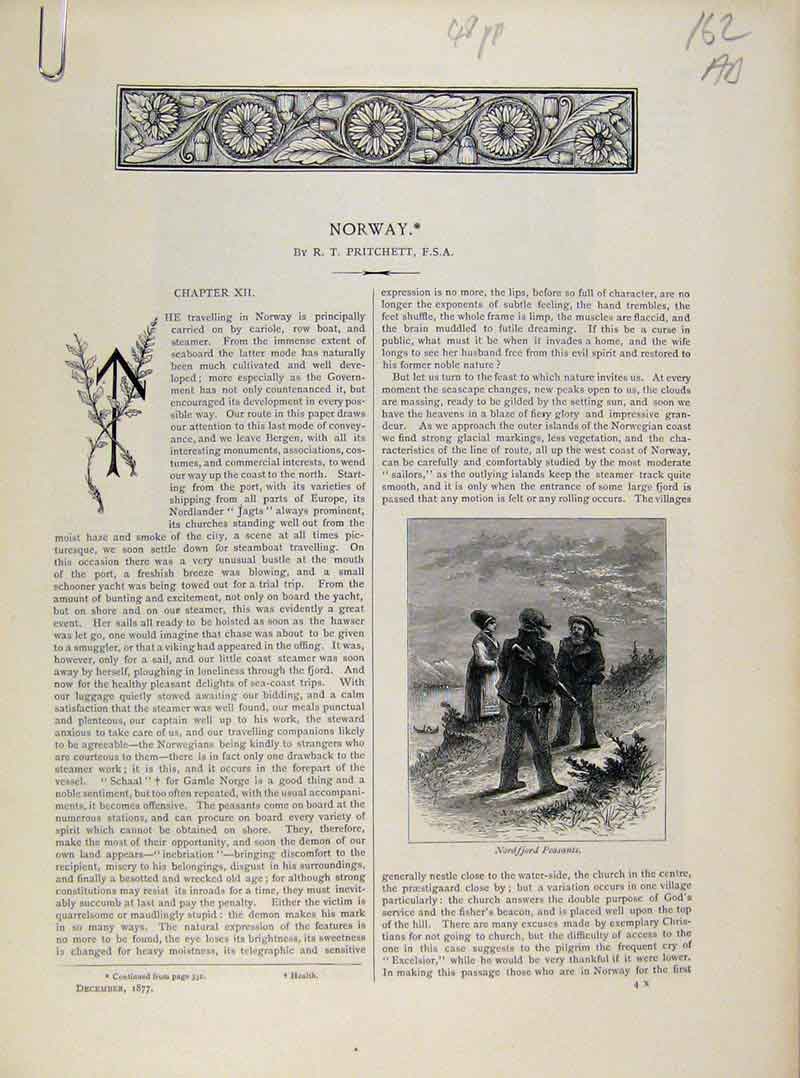 Original Old Antique Print Art Journal Norway C1877 Engraving 19th