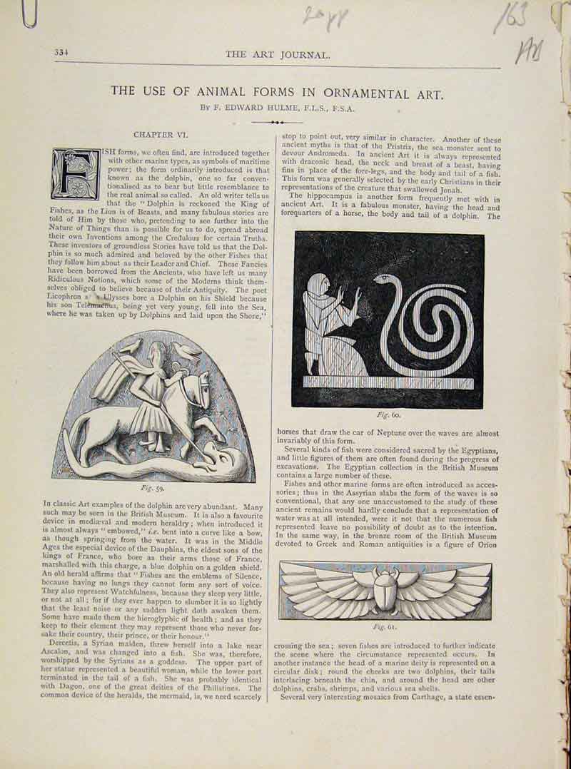 Original Old Antique Print Use Animal Forms Ornamental Art Journal C1877 19th