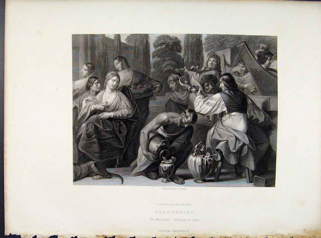 Original Old Antique Print Padovanino Venetian Painters Musicians Marriage Cana