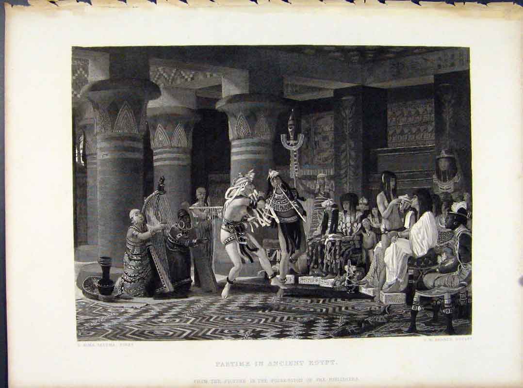Original Old Antique Print Pastime In Ancient Egypt Steel Engraving Art