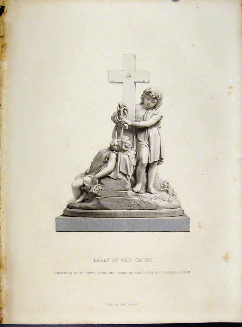 Original Old Antique Print Early At The Cross Engraving Roffe C1874 Art 19th