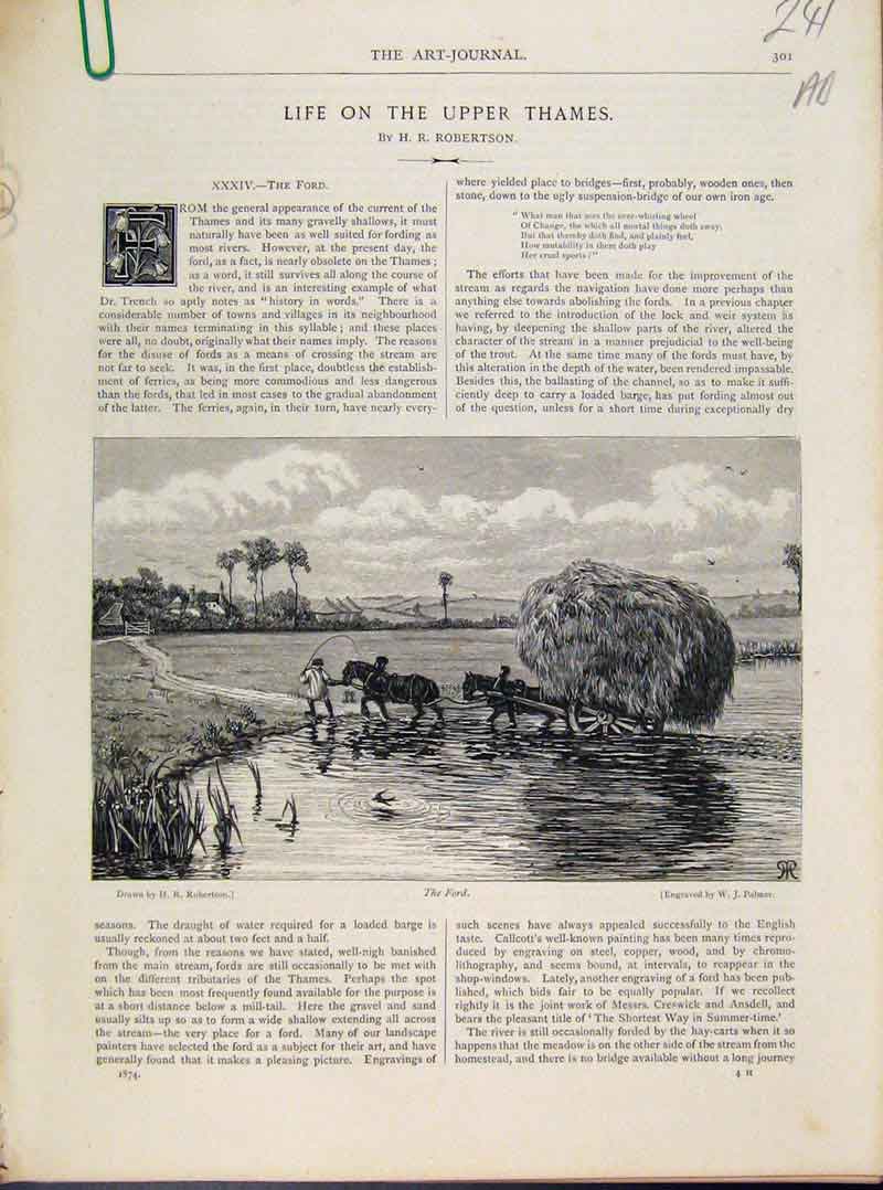 Original Old Antique Print Life On Upper Thames Art Journal C1874 Fine 19th