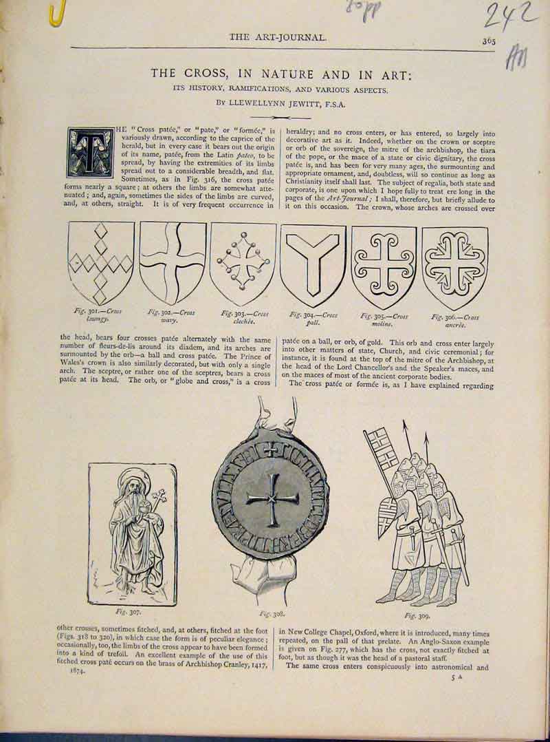 Original Old Antique Print Cross In Nature And Art C1874 Art Journal Victorian