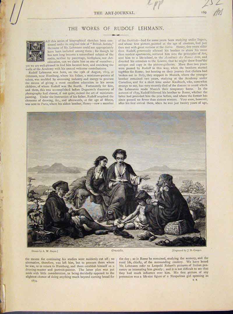 Original Old Antique Print Works Rudolf Lehmann C1874 Art Journal Victorian