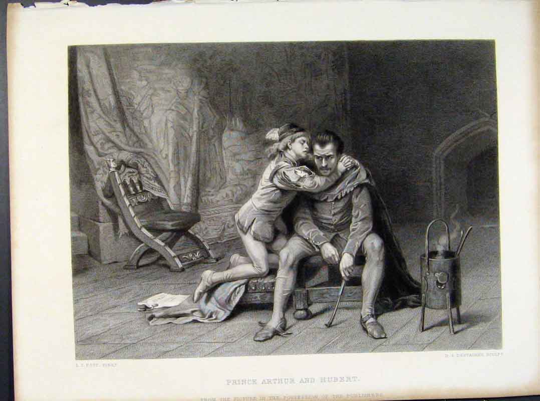 Original Old Antique Print Prince Arthur Hubert Fine Art C1873 Engraving 19th