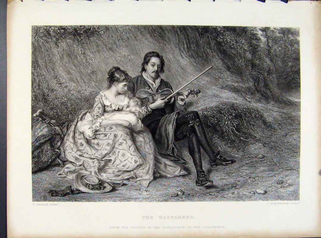 Original Old Antique Print Wayfarers Fine Art Engraving By Graham C1873 19th