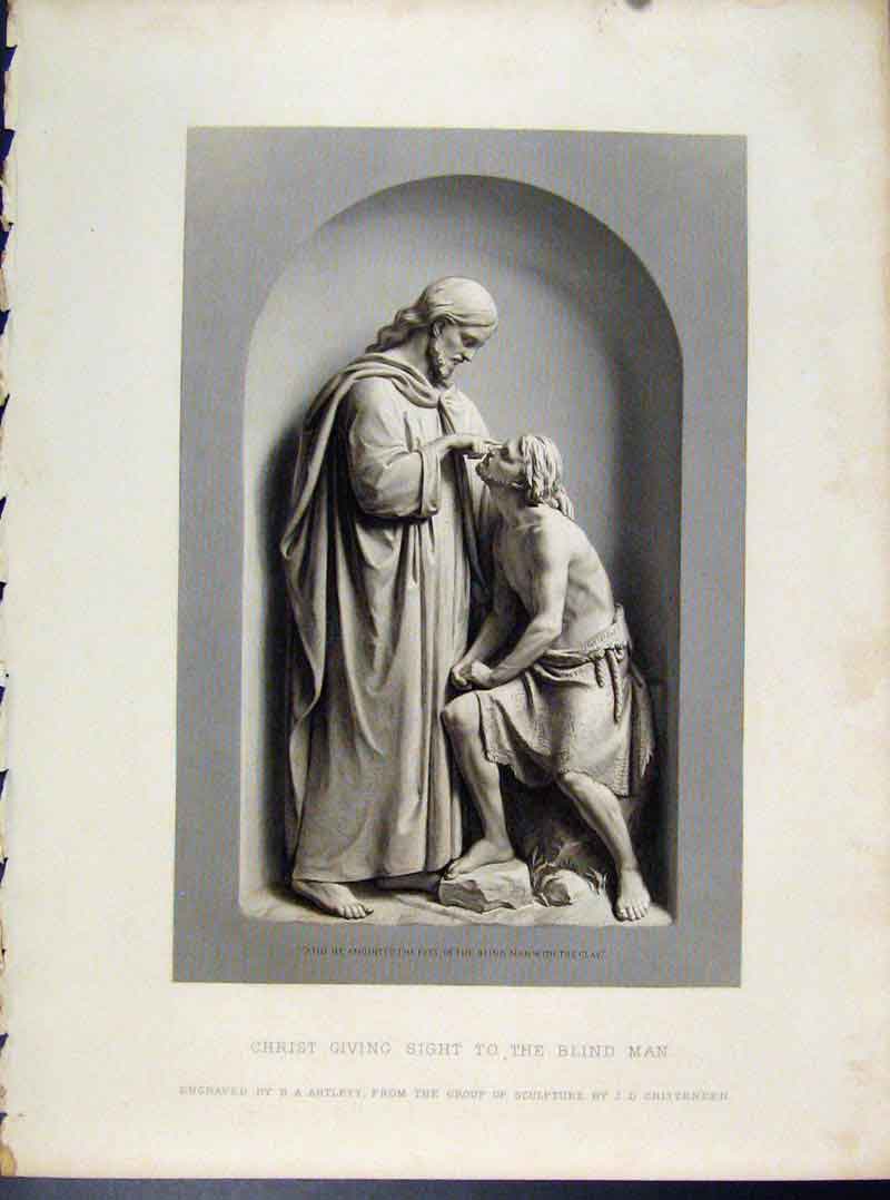 Original Old Antique Print Christ Givein Sight To Blind Man Engraved By Artlett