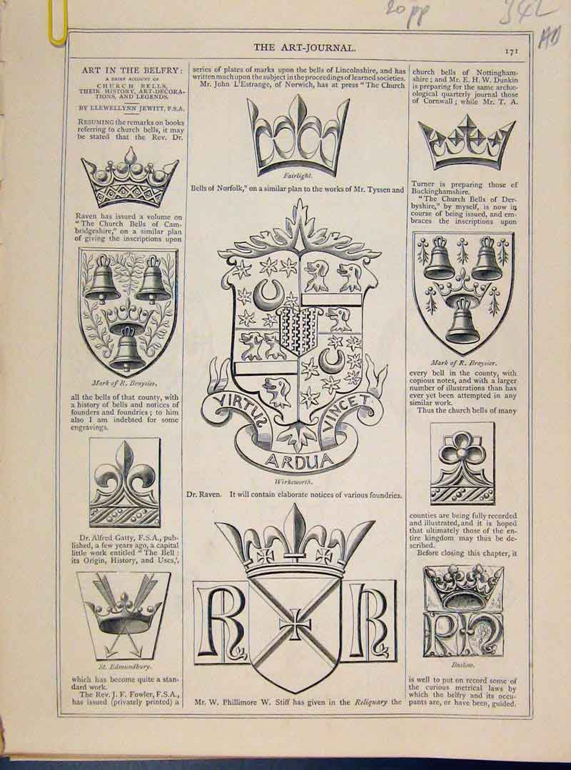 Original Old Antique Print Art In Belfry Art Journal C1873 19th