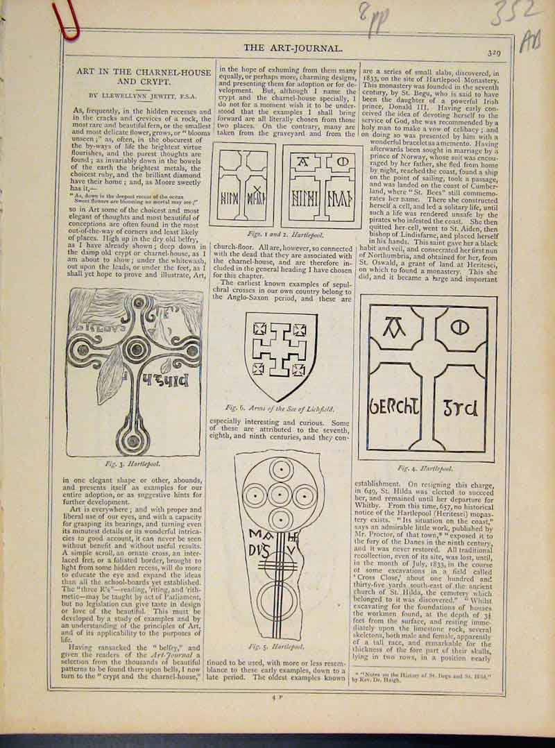 Original Old Antique Print Art Journal Charnel House Crypt Engraving C1873 19th