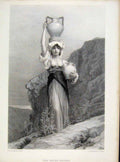 Original Old Antique Print Water Bearer C1876 Steel Fine Art Engraving Victorian
