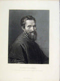 Original Old Antique Print Angelo Buonarroti Portrait C1876 19th