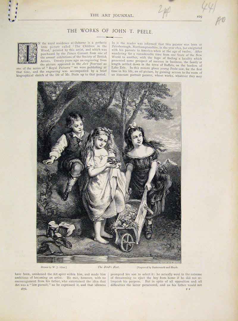 Original Old Antique Print Peele Birds Nest Music If Reeds C1876 19th