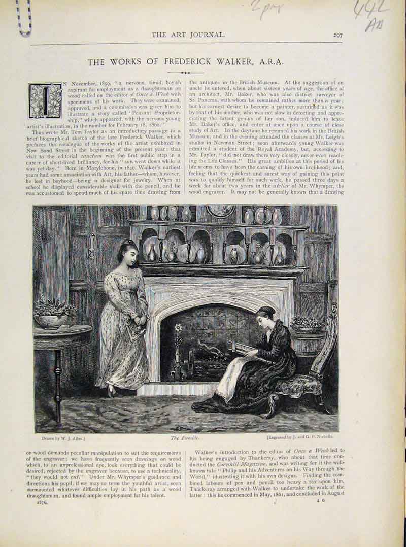 Original Old Antique Print Frederick Walker Fireside Right Way