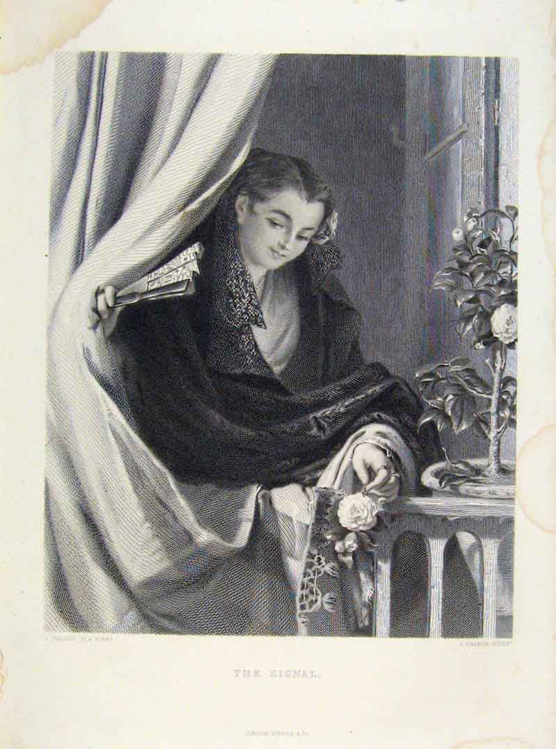 Original Old Antique Print The Signal Engraved Steel Plate By Phillip C1875 19th