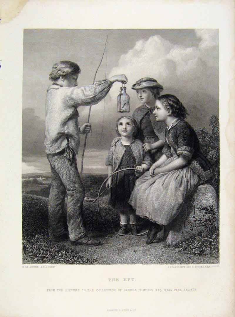 Original Old Antique Print Engraved Plate By Jeune The Eft C1875 Fine Art 19th