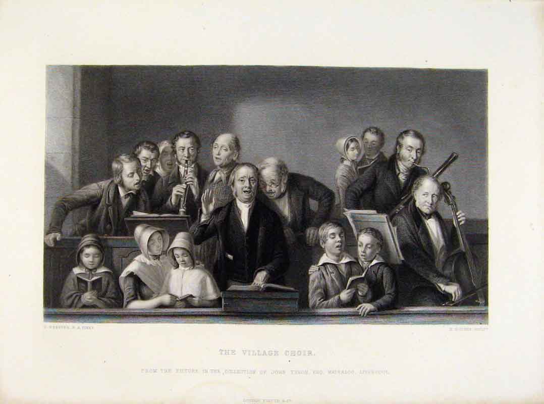 Original Old Antique Print Webster Engraving The Village Choir