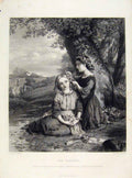 Original Old Antique Print Sisters Engraved Plate By Smith C1875 19th