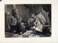 Original Old Antique Print Scribes Reading Chronicle To Ahasuerus C1875 19th
