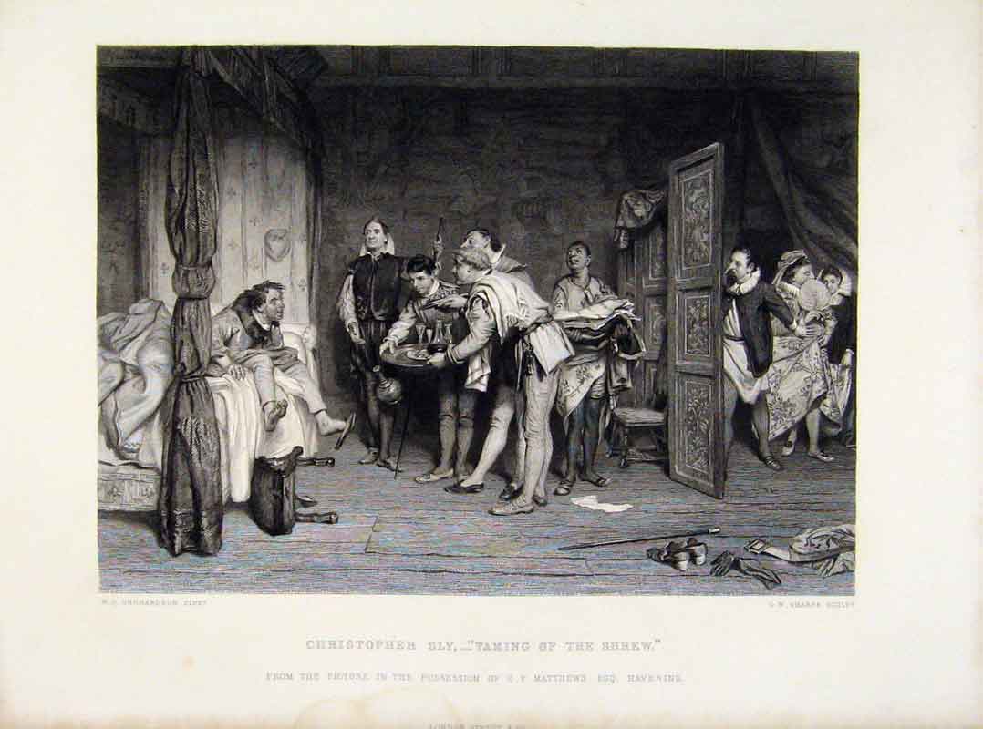Original Old Antique Print Christopher Sly Taming The Shrew Engraved Plate Art