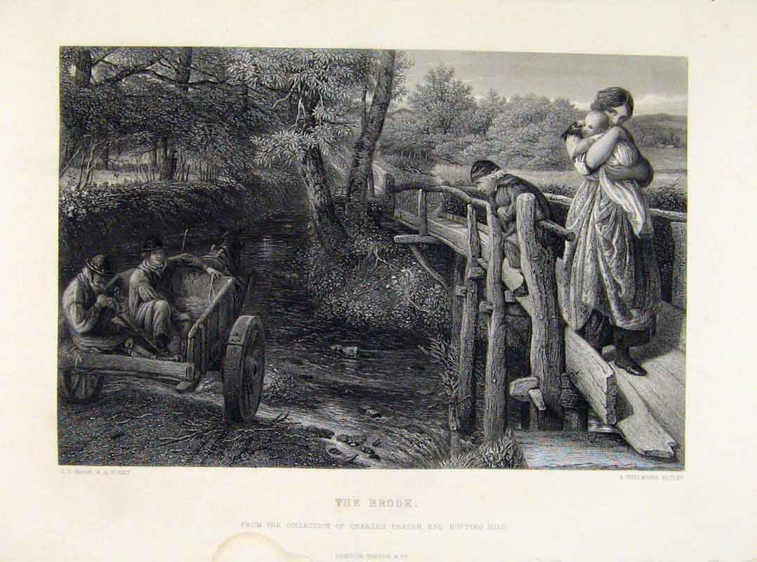 Original Old Antique Print Engraved Plate By Hook The Brook Fine Art C1875 19th