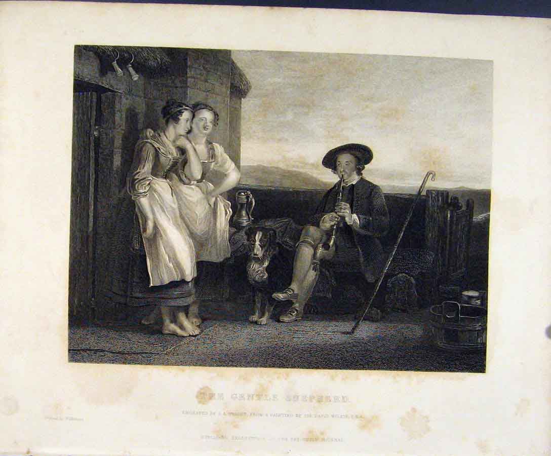 Original Old Antique Print Gentle Shepherd Engraved Plate By Wright 1847 19th