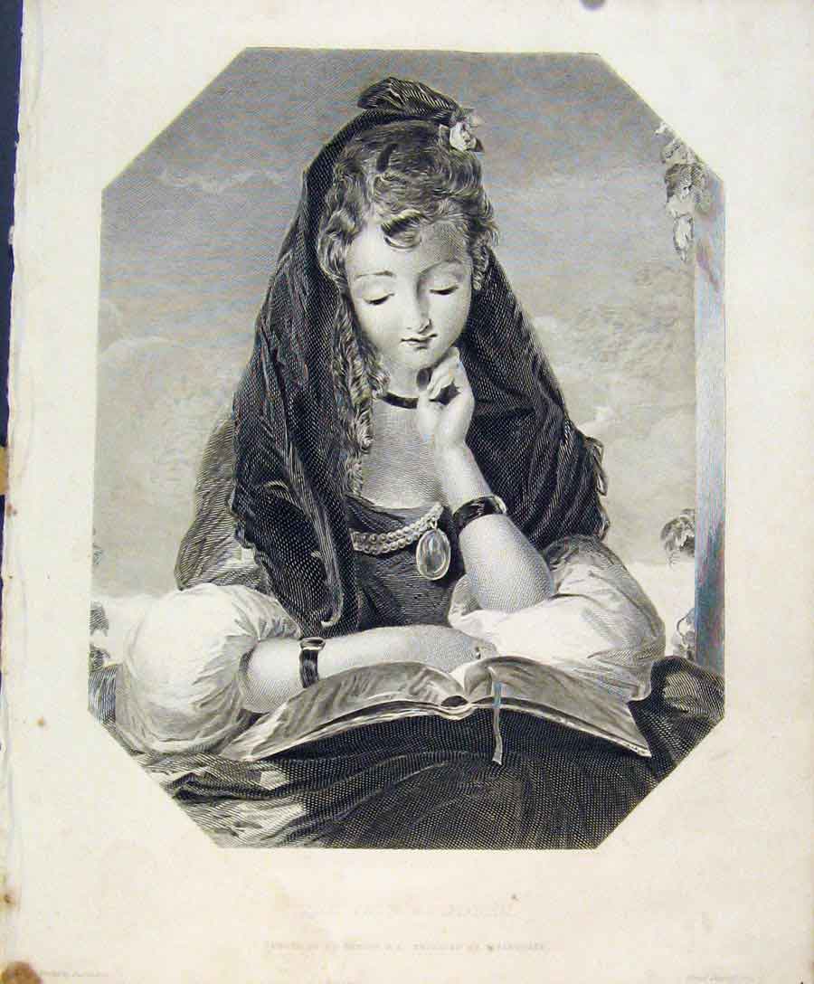 Old Antique Print Fiar Student Young Girl Engraved Plate By Sangster Art