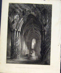 Original Old Antique Print Dryburgh Abbey Grave Scott Engraved Plate By Miller