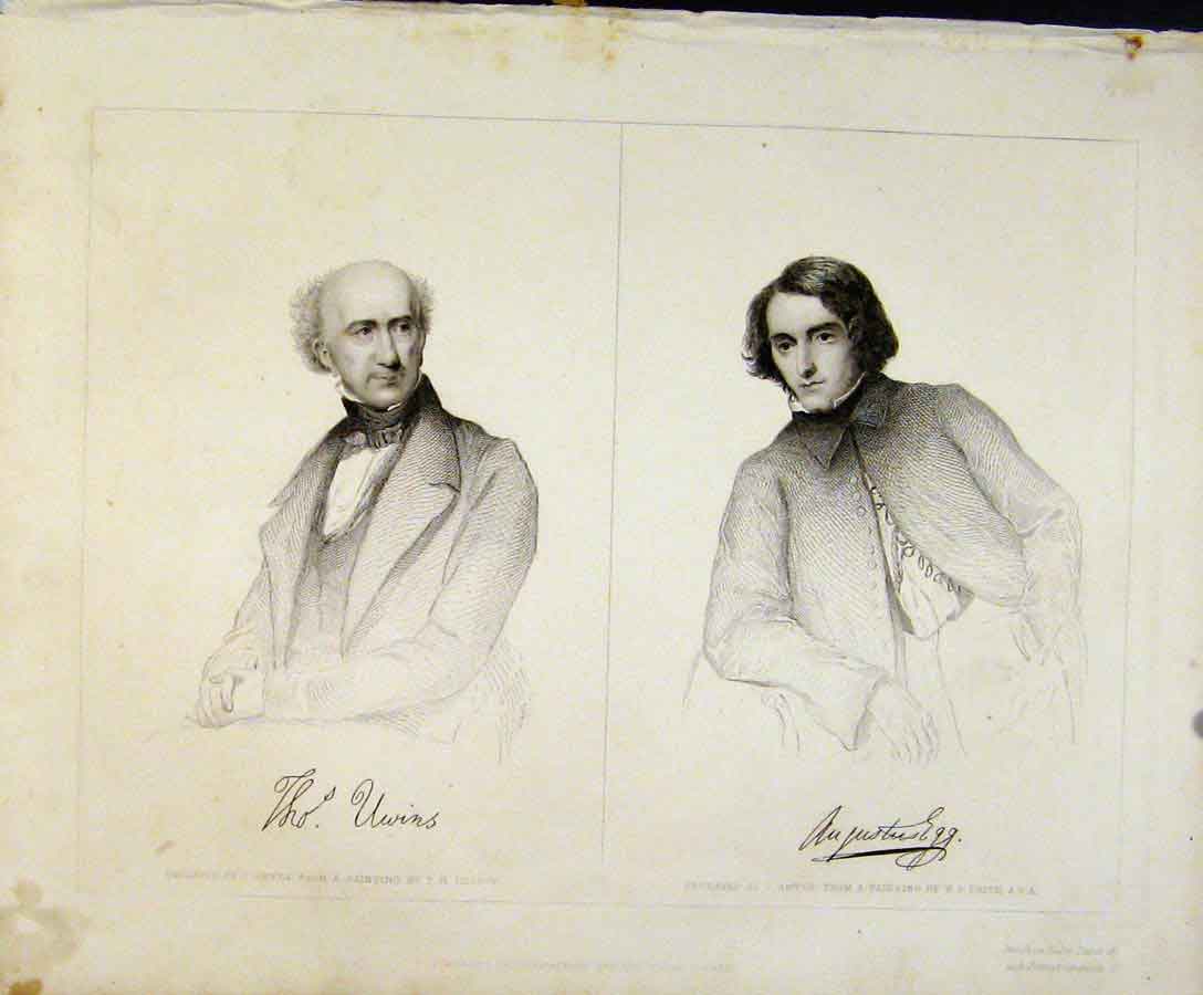 Old Antique Print Engraved Plates By Smyth C1847 Signatured Portraits Art 19th