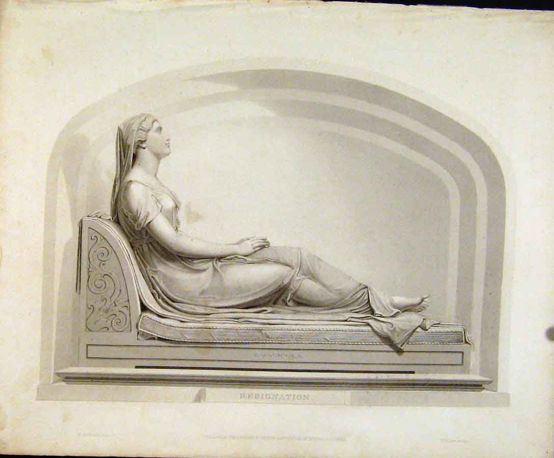 Original Old Antique Print Resignation Chantrevvra Fine Art Sculpture