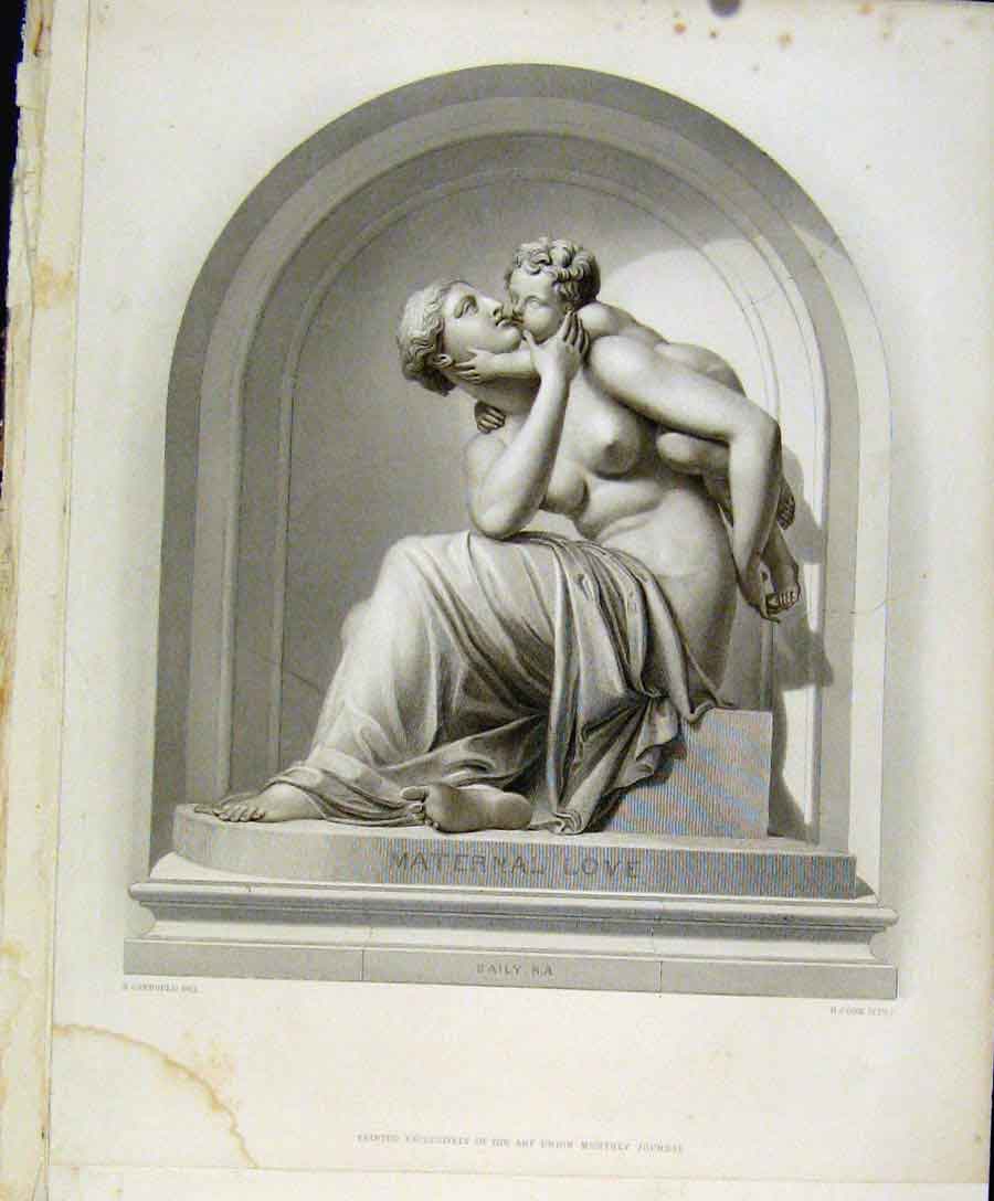Original Old Antique Print Maternal Love Baily Ra Fine Art Sculpture