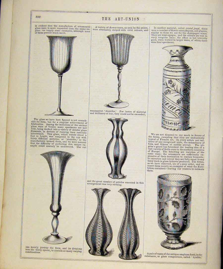 Original Old Antique Print Exposition Industrial Art Brussles Art Union C1847