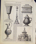Original Old Antique Print Art Union Silver Cream Jug Ornaments C1847 Victorian