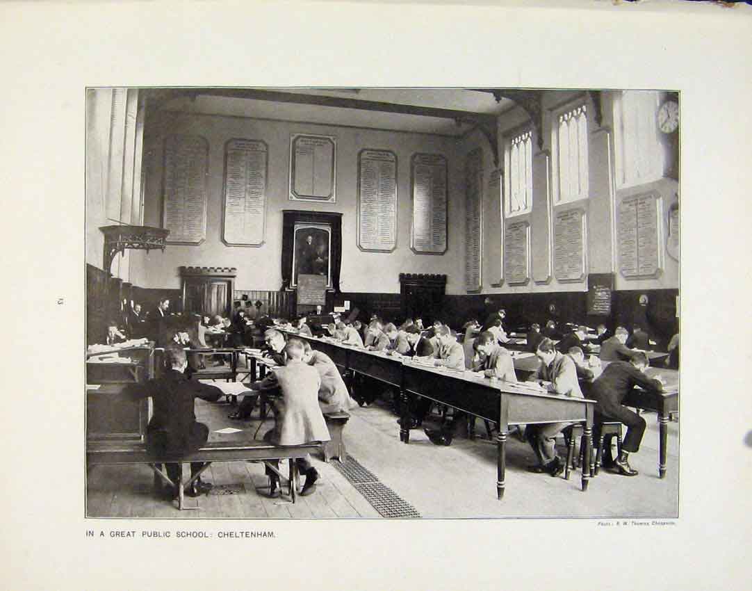 Original Old Antique Print Public School Cheltenham Backs Cambridge Photograph