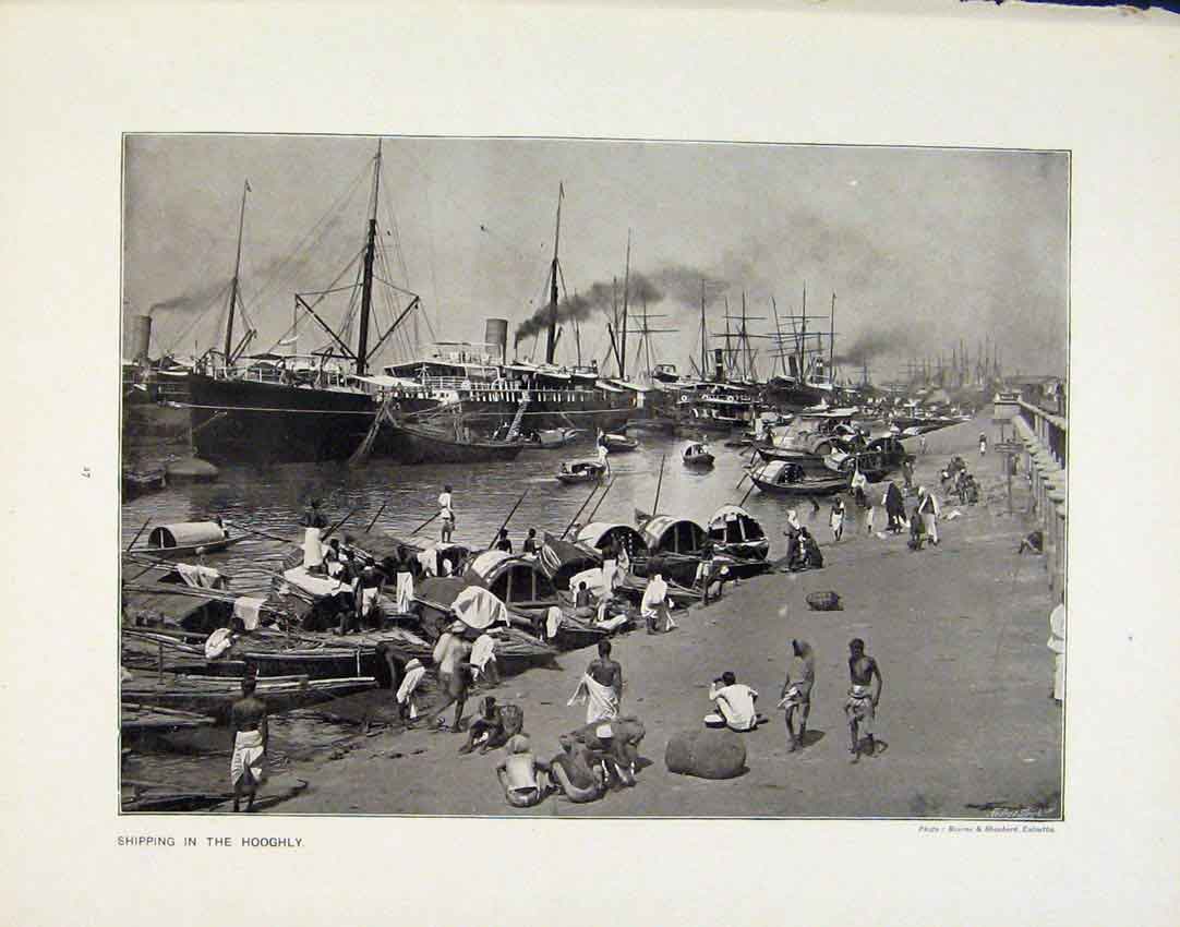 Original Old Antique Print Shipping Hoogley Pool London River Photographs C1910