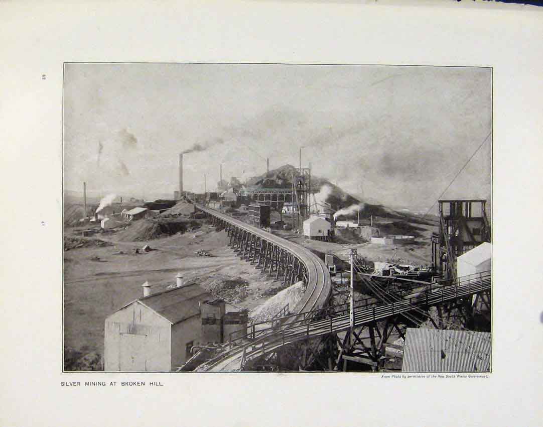 Old Antique Print Silver Mining Broken Hill Circular Quay Sydney Photos