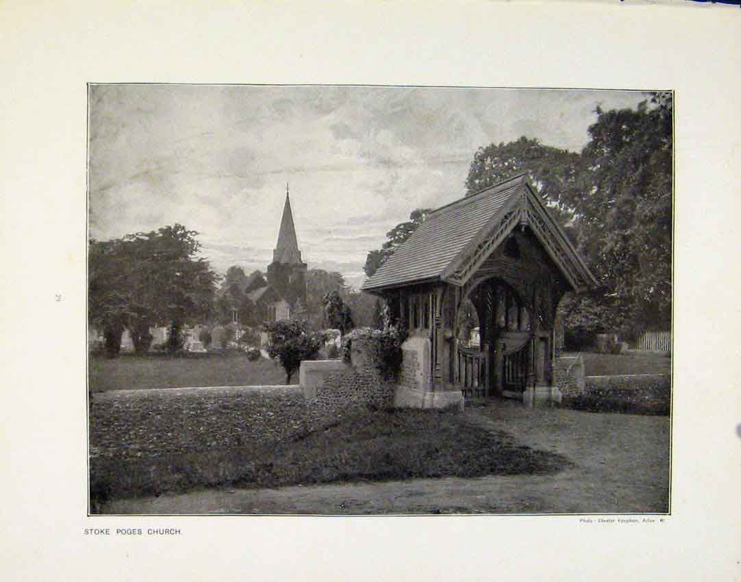 Original Old Antique Print Stoke Poges Church Cambridge Montreal Photos