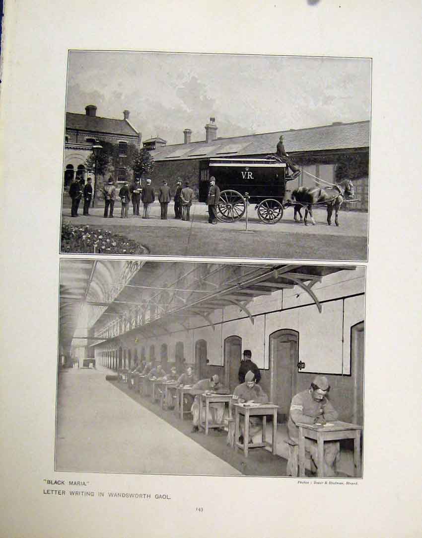 Old Antique Print Black Maria Letter Writing Wandsworth Gaol Autocraft