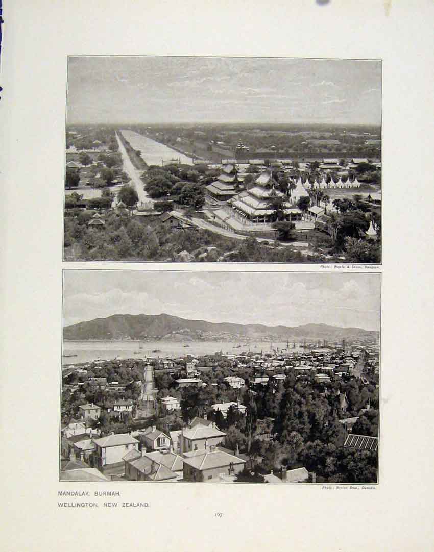 Old Antique Print Mandalay Burmah Wellington New Zealand Quebec Guinea