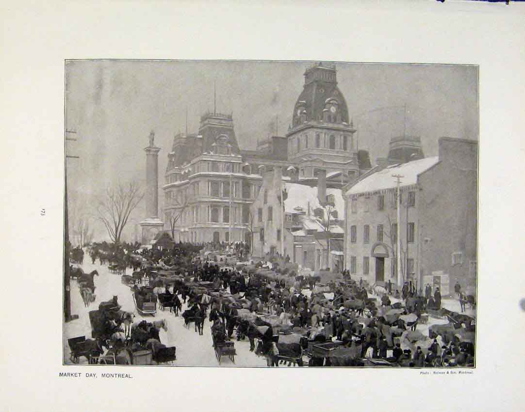 Original Old Antique Print Market Day Montreal General Market Islington Photos