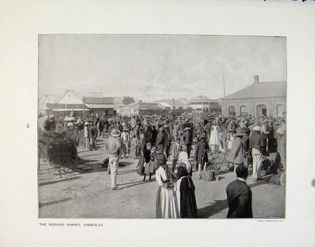 Old Antique Print Morning Market Kimberley Irish Pig Fair Cattle Market