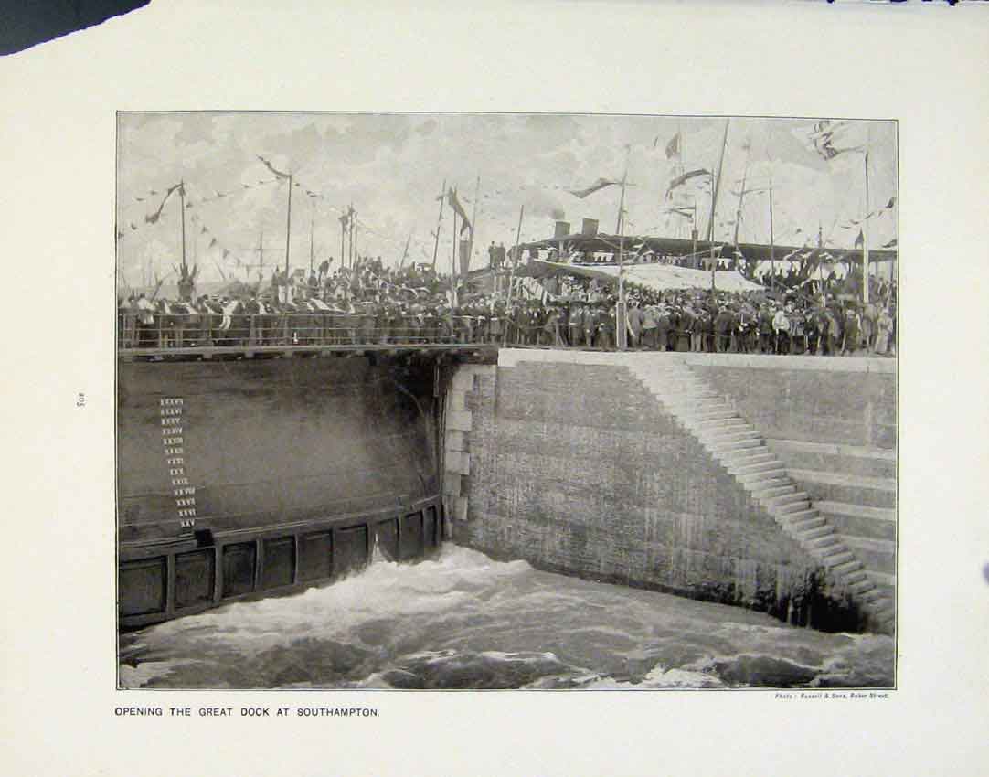 Old Antique Print Opening Great Dock Southampton Lansdowne Bridge Indus 0
