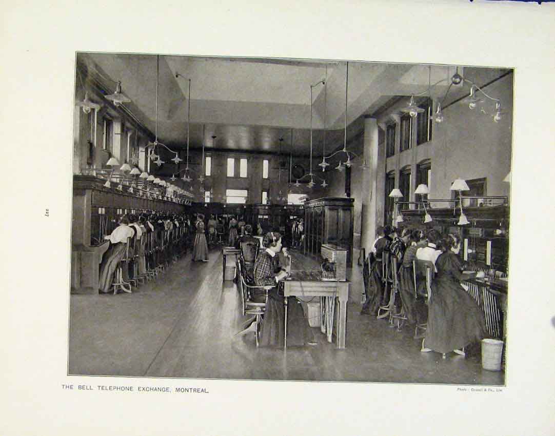 Old Antique Print Bell Telephone Exchange Montreal Sun Majestys Service